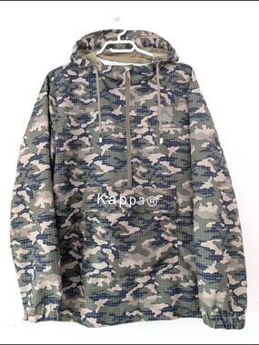 Kappa Camo Pullover Windbreaker Hooded Anorak Utility Streetwear Large